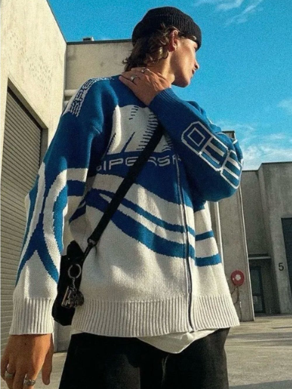 Aelfric Eden RiderMore Siperspeed Moto Knit Zip Sweater Jacket Y2K Racing